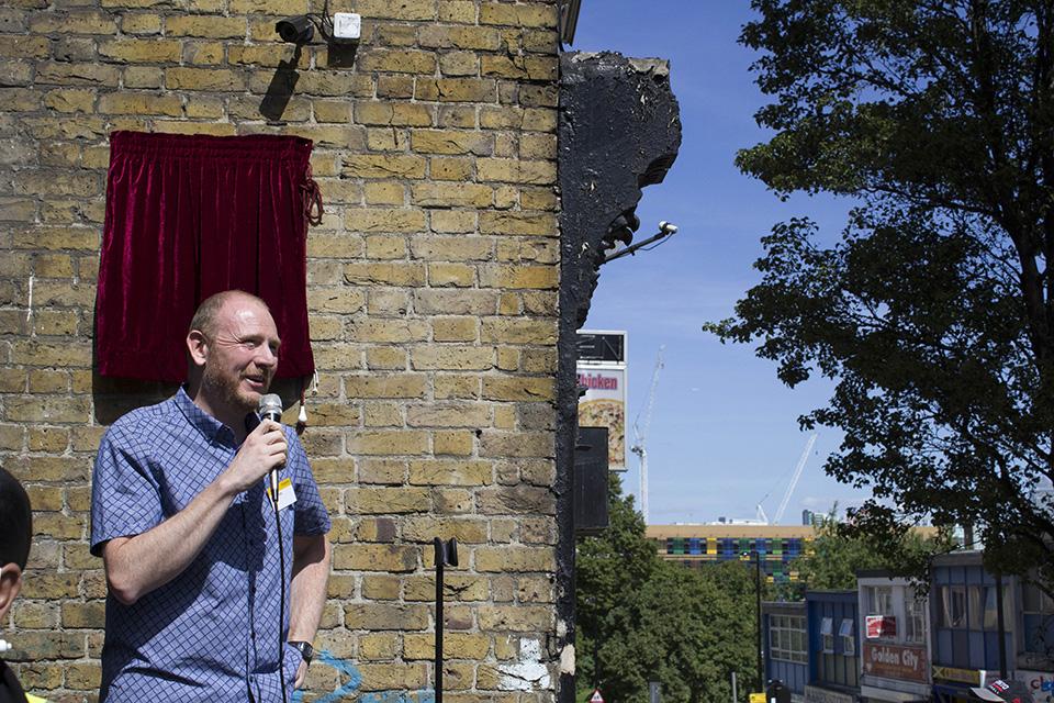 Dr John Price addressing the crowd on the 40th Anniversary of the Battle of Lewisham